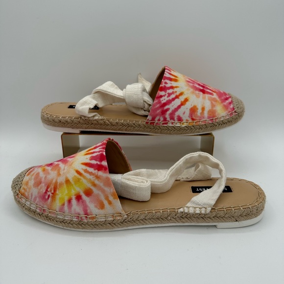 NINE WEST White, Pink, Yellow & Orange Tie Dye Espadrille Ankle Wraparound | 10 - Picture 2 of 11